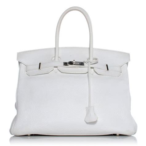 hermes white cut out handbag rolled leather handle tassels|HERMES Taurillon Clemence Birkin 35 White .